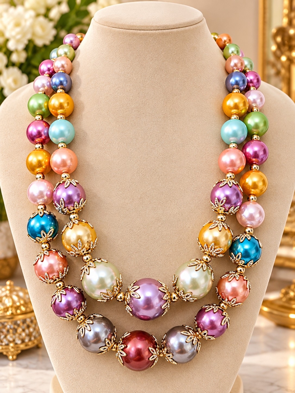 Multicolor Pearl Statement Necklace 172